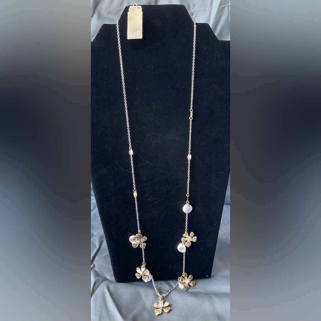Nwt JJill Silver Tone Chain Necklace W Gold Tone Flowers Orig49 1262 27$
